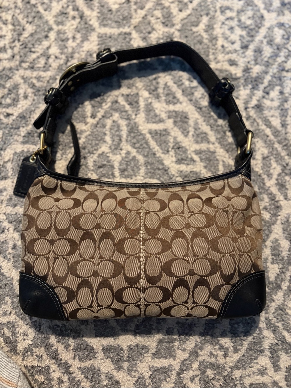 Coach Signature Canvas Shoulder Bag in Brown and Black